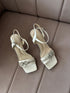 Rhinestone Embedded Square Toe Open Toe Buckle Strap Heels